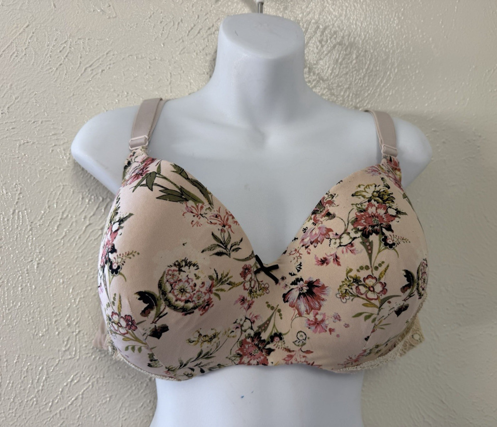 Cacique 42DD Bra Modern Lightly Lined Balconette Floral Ornate Lace Underwire